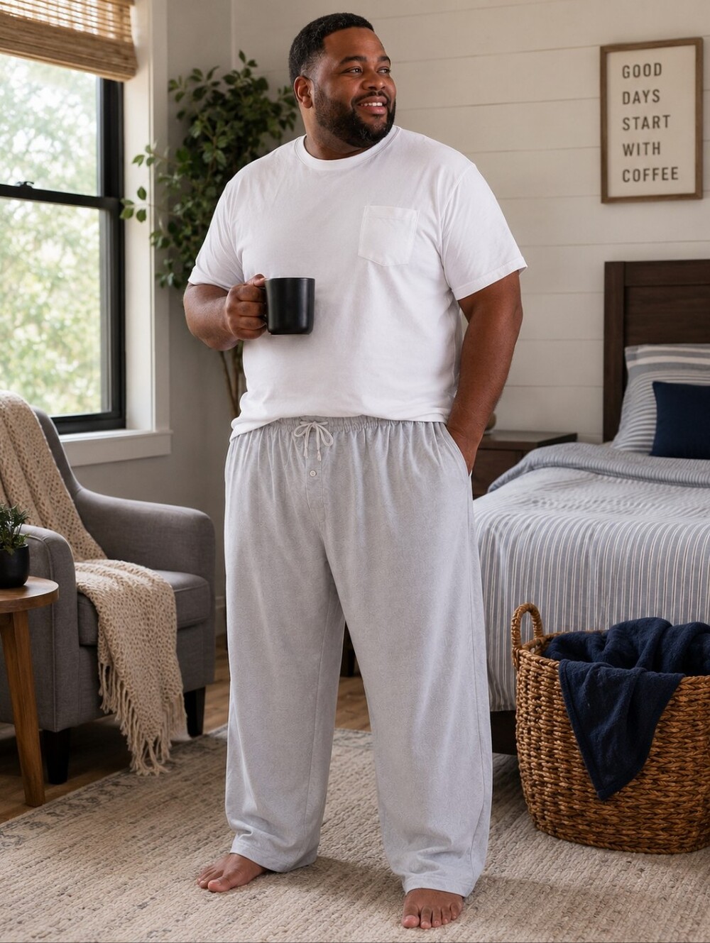 Hanes Men's Pajama Lounge Pants 2XL NWT Light Gray Cotton Blend